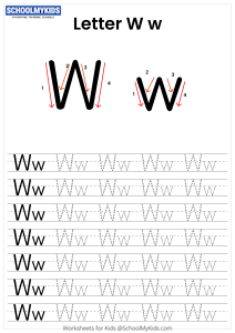 Letter W Tracing - Capital And Lowercase Alphabet Tracing Worksheets for Preschool,Kindergarten Grade - English Worksheets | SchoolMyKids.com Letter W Tracing - Capital And Lowercase Alphabet Tracing Worksheets For Preschool,Kindergarten Grade - English Worksheets | Schoolmykids.Com