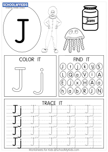 Tracing coloring and writing alphabet J