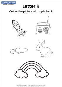 Color the pictures that begin with the letter R