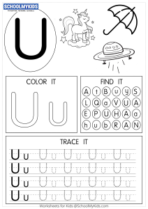 Tracing coloring and writing alphabet U