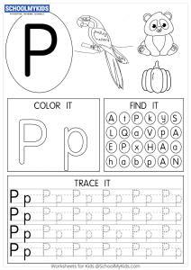 Tracing coloring and writing alphabet P