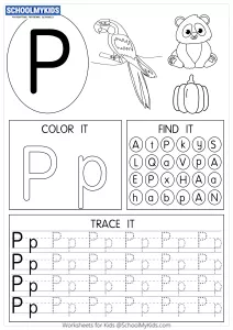 Tracing coloring and writing alphabet P