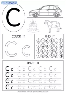 Tracing coloring and writing alphabet C