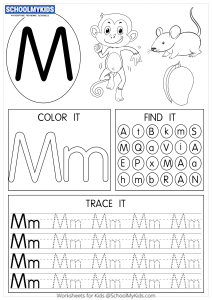 Tracing coloring and writing alphabet M