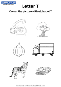 Color the pictures that begin with the letter T