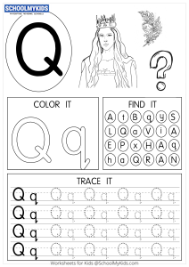 Tracing coloring and writing alphabet Q