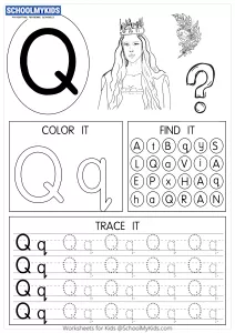 Tracing coloring and writing alphabet Q