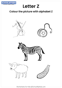 Color the pictures that begin with the letter Z