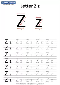 Letter Z Tracing - Capital And Lowercase Alphabet Tracing