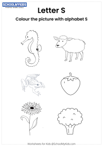 Color the pictures that begin with the letter S worksheet for Preschool ...