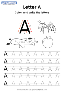 Color and Write the Letter A