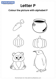 Color the pictures that begin with the letter P