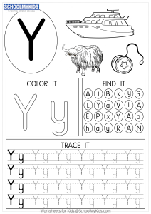 Tracing coloring and writing alphabet Y
