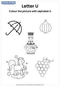 Color the pictures that begin with the letter U