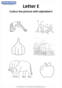 Color the pictures that begin with the letter E