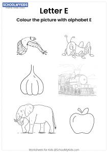 Color the pictures that begin with the letter E worksheet for Preschool ...