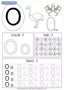 Tracing coloring and writing alphabet O