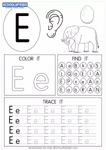 Tracing coloring and writing alphabet E