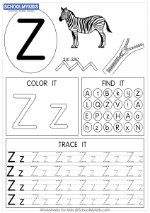 Tracing coloring and writing alphabet Z