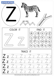 Tracing coloring and writing alphabet Z worksheet for Preschool