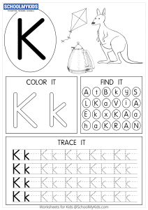 Tracing coloring and writing alphabet K