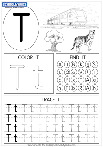 Tracing coloring and writing alphabet T