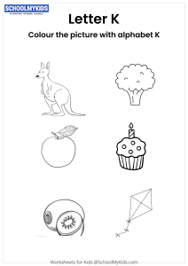 Color the pictures that begin with the letter K