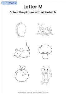 Color the pictures that begin with the letter M
