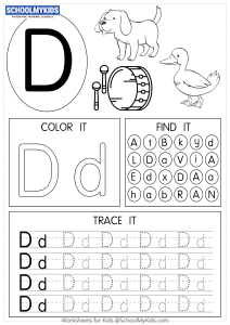 Tracing coloring and writing alphabet D worksheet for Preschool ...
