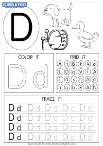 Tracing coloring and writing alphabet D