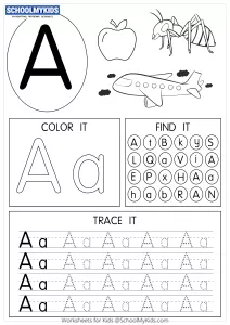 Tracing coloring and writing alphabet A