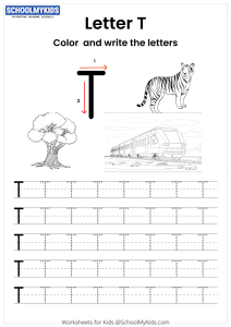 Color and Write the Letter T