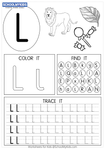 Tracing coloring and writing alphabet L