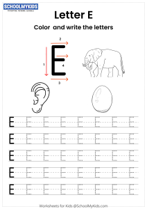 Color and Write the Letter E