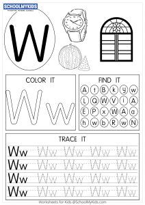 Tracing coloring and writing alphabet W