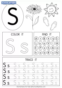 Tracing coloring and writing alphabet S