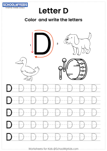 Color and Write the Letter D