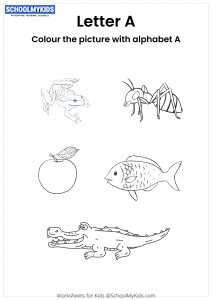 Color the pictures that begin with the letter A worksheet for Preschool ...