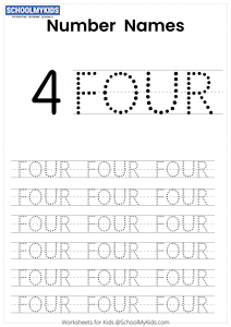 Tracing Number Words - Number 4