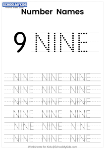 Tracing Number Words - Number 9