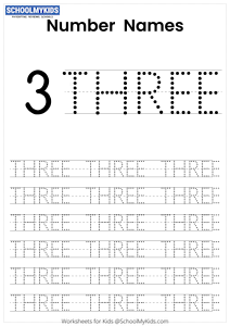 Tracing Number Words - Number 3