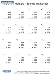 Addition Multiple Addends (2 to 5)