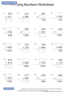 Addition Missing Numbers