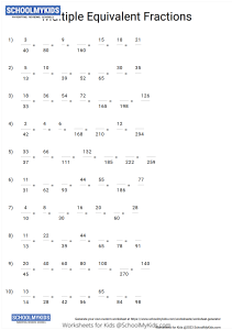 Missing numbers in multiple equivalent fractions