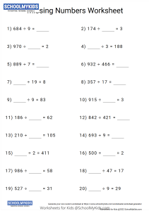 Division Missing Numbers