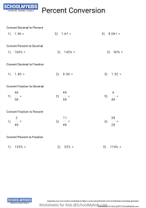 Converting Between Percents, Decimals, and Fractions