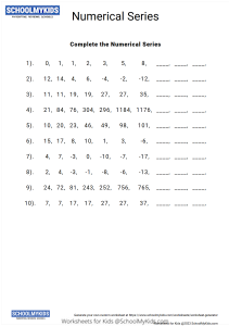 Number Patterns Numerical Series