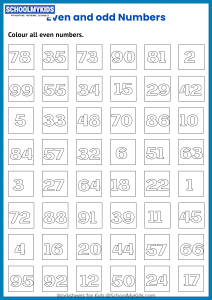 Colour the Even Numbers