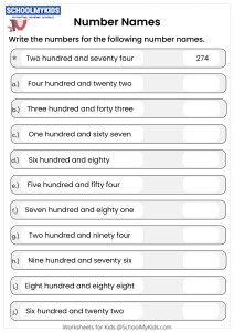 Writing 3-Digit Numbers for the given names