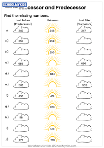 Three Digit Numbers - Successor and Predecessor
